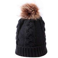 Theoylos Women's Fleece Lined Knit Hat Slouchy Chunky Crossed Cap Ladies Warm Pompom Beanie Hat Winter Soft Ski Cap Black