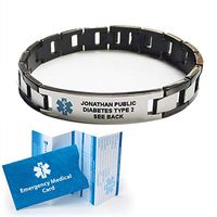 Stainless Steel Box Link Medical Alert ID Bracelet with Black Accents (9.0")