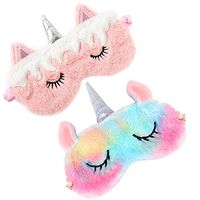 2 Pack Cute Animal Unicorn Sleep Mask for Girls Cute Unicorn Horn Soft Plush Blindfold Eye Cover Sleep Masks for Women Girls Travel Nap Night Sleeping