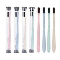 Light-Ren Wheat Bamboo Charcoal Toothbrush 4Pcs/Pack Portable Soft Bristle Tooth Brush Eco-Friendly Natural Wheat Straw Tooth Brushes