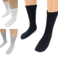 Men's/Women's Assorted Diabetic Crew Socks Circulatory Non Binding Top Loose Fit Size 10-13 White-Black-Grey 6-Pack