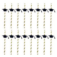 BESTOYARD 16pcs Bendable Drinking Straws with Trencher Cap Decorative Straws Disposable Graduation Party Decoration (Black)