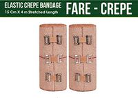 FARE - Reusable Cotton Crepe Bandage 15cm X 4m Roll Sports Wrist Wrap Straps, Elastic Compression with Bandage Clips Set of 2