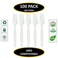 Disposable Cutlery - Certified Compostable Biodegradable Cutlery (100 count), made from Corn Starch (Forks)