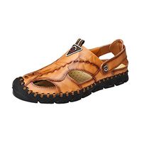 Yomiafy Men's Soft Leather Closed Toe Sandals Breathable Outdoor Casual Beach Slipper (US:10, Z Nice Yellow)