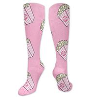 Knee High Compression Socks 15-20 mmHg Best Medical Nursing for Men & Women - Pink Pop Corn Teenage Mood Movie Snacks Drawings Long Stockings for Athletic/Varicose Veins