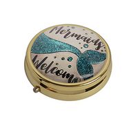 Glasscase Mermaid Custom Glass Stainless Steel Gold Round Pill Case Medicine Vitamin Organizer Holder Case