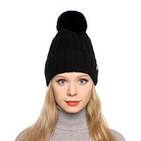 Theoylos Winter Hats for Women Warm Beanie Hat Ladies Faux Fur Pom Pom Knit Hat Outdoor Ski Skull Cap Crossed Cap Black