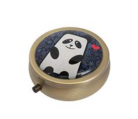 Halulu Panda Love Personalized Design Round Pill Case Decorative Metal Medicine Vitamin Organizer Unique Gift