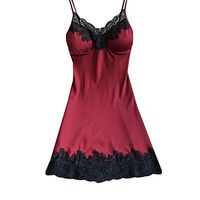 LIEJIE Satin Sleepwear Women Ladies Nightwear Nightdress Sexy Lingerie with Neck Unique Slim Fit Coss Wrap Shirts Crop Tops Dresses for Women Blouse Chest Pads (Wine, L)
