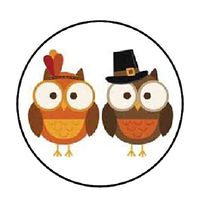 48 Thanksgiving Owls!!! ENVELOPE SEALS LABELS STICKERS 1.2" ROUND