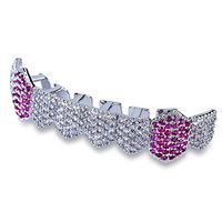Roysberry Professional Dental, Hip Hop Grills Color Iced Out Micro Pave Full Teeth Bottom Charm Braces Night Guard Tooth Secure DentureSeals Dentures Instant Smile Teeth Premium Denture Teeth (Sliver)