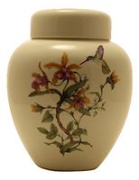 Yellow Orchids Hummingbird - Flower Funeral Urn - Cremation Urn for Human Ashes - Hand Made Pottery