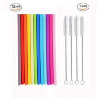 Reusable Straws 12Pcs 6" Short Silicone Straws Regular Size Drinking Straws+4 Brushes