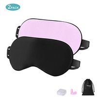 2Pack Natural Silk Sleep Mask, Blindfold, Super Smooth Eye Mask, Night Blindfold Eyeshade for Men and Women, Black/Lavender