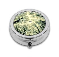 LuxSweet Pill Box,Tree Bird Pill Case for Purse Pocket Pill Organizer with 3 Compartments Silver 2.1 Inches Portable Vitamin Medicine Case Holder