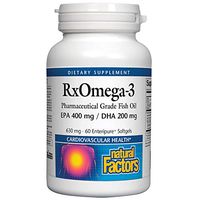 RxOmega-3 by Natural Factors, Natural Support for Cardiovascular Health with DHA and EPA, Daily Dietary Supplement, 60 Enteripure Softgels (60 servings)