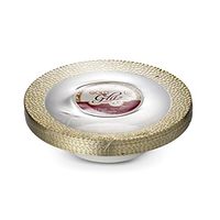 [48 Count - 12 Oz Bowls] Laura Stein Designer Tableware Premium Heavyweight Plastic White Soup Bowl With Gold Designed Border, Party & Wedding Plate Glitz Series Disposable Dishes