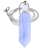 SUNYIK Blue Lace Agate Stone Essential Oil Diffuser Necklace for Women, Hexagonal Pointed Healing Crystal Perfume Bottle Pendant with Chain for Men, 28"