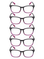 Reading Glasses 5 Pairs Square Nerd Readers Women Reading Eyeglasses (Black/Purple, 2.00)