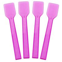 [25 Count] Transparent Purple Plastic Gelato Spoons 4 Inch Mini Disposable Shovel Tasting Spoons for Sampling Yummy Desserts, Foods & Ice Cream - Frozen Dessert Supplies