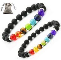 HEDQFM 2 pcs 10mm 8mm Lava Rock 7 Chakras Bracelet Aromatherapy Essential Oil Diffuser Bracelets Couples Yoga Beads Bracelet Elastic Volcanic Lava Stone Bracelet for Men Women