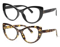 SOOLALA Womens Large Frame CatEye Prescription Glass Frame Reading Glasses, BkLeo, 0.5