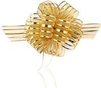EOM Set of 8 Wedding Pull Bow Organza Striped Ribbon String with 35" Long Tulle Tails Wedding Party Bridal Giftwrap Wrapping Bows,Gift Bows, Christmas Bows Assorted Colors (Set of 10 Gold Color)