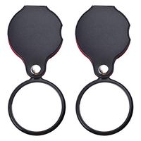 Mini Folding Magnifier, 2pcs 5X Mini Magnifying Glass Folding Pocket Magnifier Loupe with Rotating Protective Leather Pouch for Reading, Science Class, Hobby, Inspection - 50mm Magnifying Lens