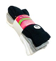J.T. Foote - Non Binding Diabetic Socks Crew Ladies3pk - Combo (1 pr ea: Black, White, Heather) Size 9-11
