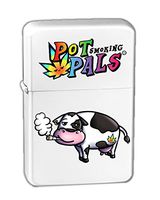 Hat Shark Pot Smoking Pals Cow Vector KGM Thunderbird Vintage Lighter - White Matte Finish