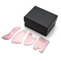 PESOENTH 4pcs Handmade Rose Quartz Gua Sha Scraping Massage Tools, Natural Stone Guasha Board for SPA Acupuncture Point Therapy Treatment,w/Gift Box