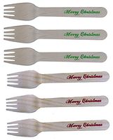 Disposable Wooden Forks with Christmas Print - Pack of 48ct