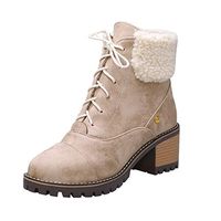 HebeTop Women Cute Warm Short Boots Suede Chunky Mid Heel Round Toe Winter Snow Ankle Booties