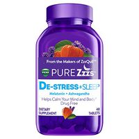 ZzzQuil Pure Zzzs De-Stress & Sleep Melatonin Sleep Aid Tablets, 48 ct, with Ashwagandha, Chamomile, Lavender, & Valerian Root, 1 mg per tablet