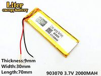 3.7V 2000mAh 903070 Lithium Polymer Ion Rechargeable Battery Lithium Polymer Li-Po Battery for MP4 GPS MP3 Bluetooth Stereo DIY Gift