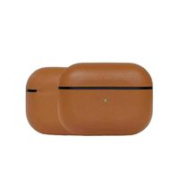 J.SPG AirPods Pro Case, Premium Genuine Leather Portable Shockproof Protective Cover for Apple AirPods Pro Earphones Charging Case (Front LED Visible) Support Wireless Charging,Brown