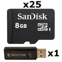 25 PACK - SanDisk 8GB MicroSD HC Memory Card SDSDQAB-008G (Bulk Packaging) LOT OF 25 with USB 2.0 MicoSD & SD Memory Card Reader 