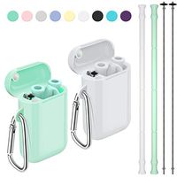 Reusable Straws, Funbiz 2 Pack Portable Silicone Collapsible Straw with Case and Extra Long Cleaning Brush for Kids Adult, BPA Free Foldable Travel Drinking Straws for Smoothie Coffee, Green & White
