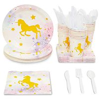 Unicorn Party Supplies (Serves 24) Plates, Cups, Napkins, Knives, Spoons, Forks