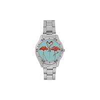 Pink Flamingo Birds Love Hear Men's Stainless Steel Analog Watch