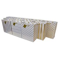 4x2.75x4.5" 12 Pcs. Extra Small Metallic Gold Paper Gift Bags with Handles, Birthday Party Favor Bags, Chevron Polka Dot Chevron Polka Dot Stripe Patterns