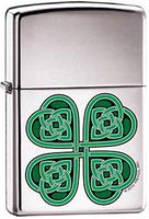 Zippo "Celtic 4 Leaf Clover" High Polish Chrome Lighter, 1726