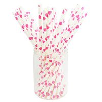 Generic Paper Drinking Straws Heart Pattern Color Rose Pack of 25 Pcs