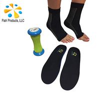 Plantar Fasciitis Foot Arch Supports KIT: Orthotics/Insoles/Arch Supports (1 Pair), Plantar Fasciitis Compression Sleeve, Sock (1 Pair), and Massage Foot/Leg Roller (1 Piece)