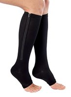 Bcurb Zippered Medical Compression Socks With Open Toe - Best Support Zipper Stocking for Varicose Veins, Edema, Swollen or Sore Legs - Helps Foot Feet Knee Ankle Arch - 1PrZipBlkSmMed