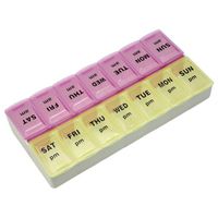 Useful 14 Slot 7 Day Tablet Pill Storage Box Medicine Container Case Light Yellow+Light Purple