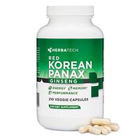 Korean Red Panax Ginseng 1000mg - 210 Vegan Capsules, Max Strength 10% Ginsenosides to Increase Energy, Performance, Focus, and Memory for Men and Women from Herbatech