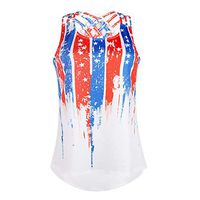 FRENDLY Summer Women Blouse Stripe America Flag Printed Sleeveless Tank Up Loose Blouses Sports Backless Shirts