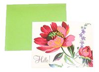 April Comell Accented Blank Cards ~ Floral Frenzy (Hello, Red Flower; 6 Cards with Green Envelopes; 5.5" x 4.25")